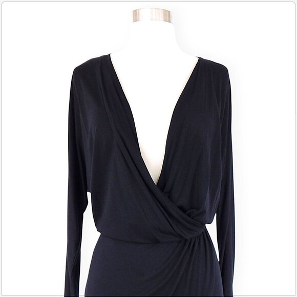 Haute Hippie Black Draped Wrap Effect Modal Knit Dolman Sleeve Dress NEW NWT S - Picture 4 of 6